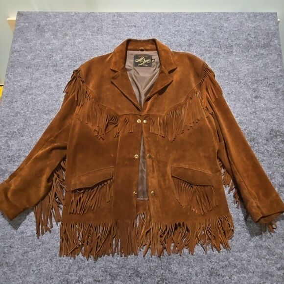 VTG Leather Suede Fringe Jacket Sz44 Montgomery Ward Snap Western Hippie Cowboy - Picture 1 of 13